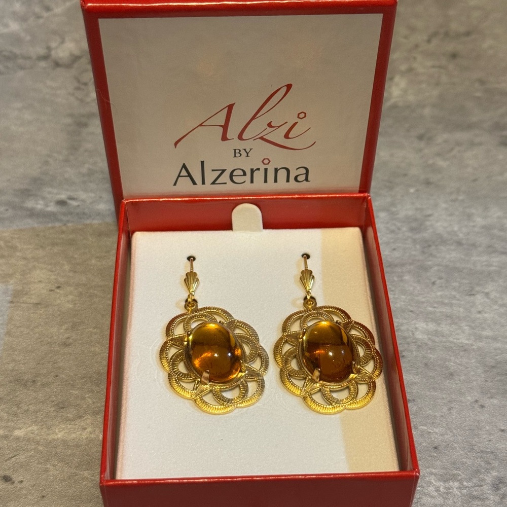 Gold and Amber Vintage Inspired Earrings by Alzerina